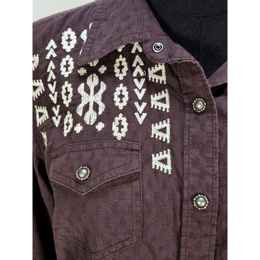 Women's Ariat Medium Brown Embroidered Western Pearl Snap Fitted Shirt Western - Picture 3 of 6